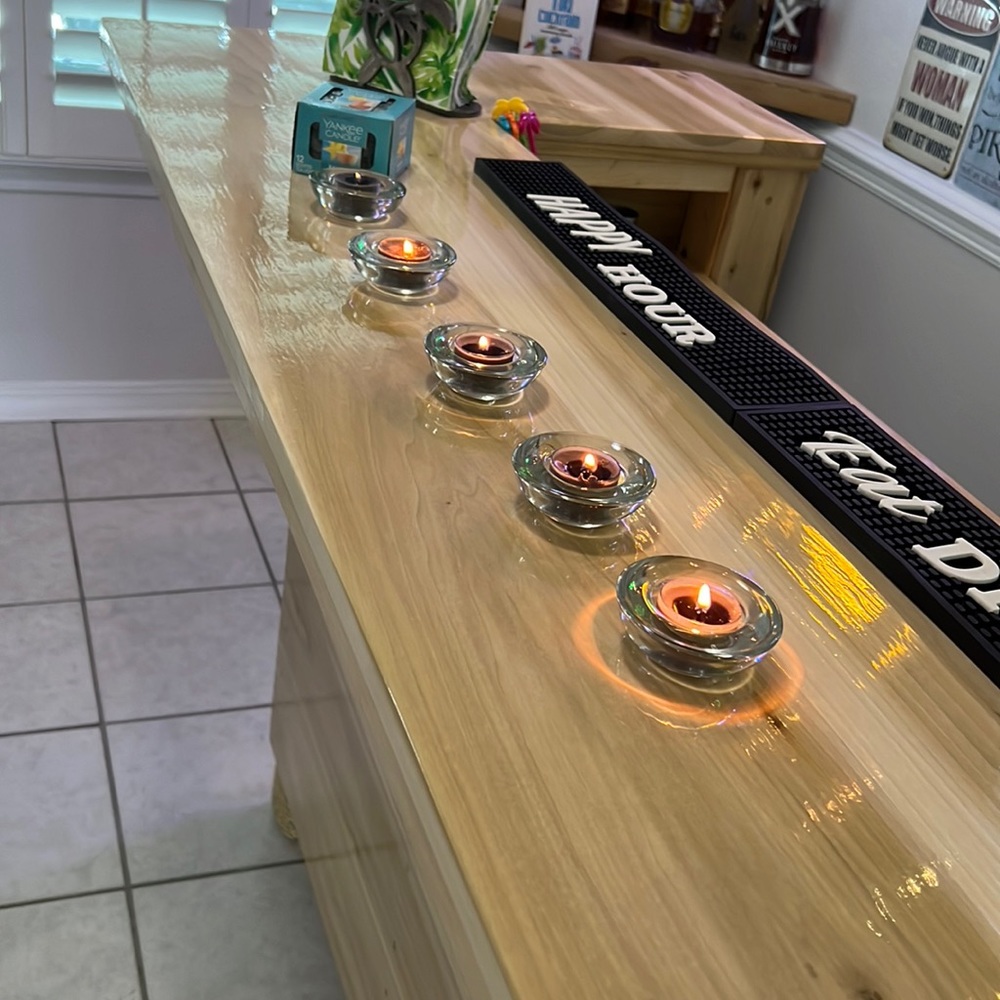 Set of 5 glass tea light holders w/tea lights